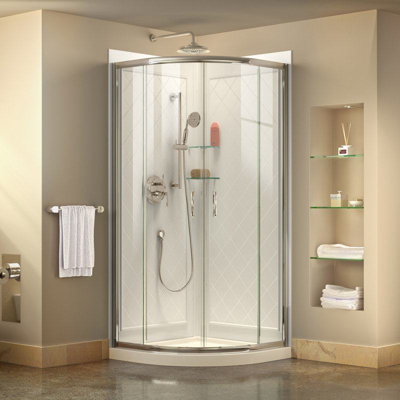 DreamLine Prime 33" x 76.75" Round Sliding Shower Enclosure with Base